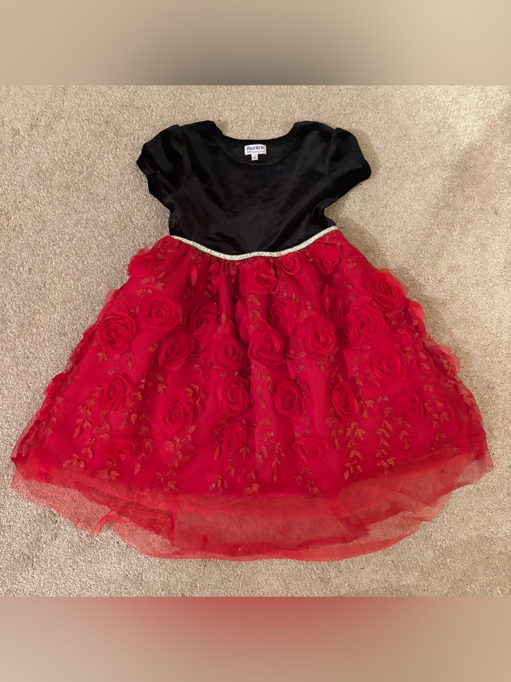 Blueberi Boulevard size 7 Black & Red Rose Applique Party Dress for Girls